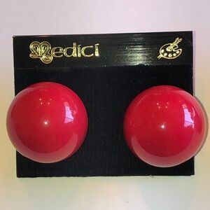 Medici Vintage Red Chunky Round Retro Button Earrings